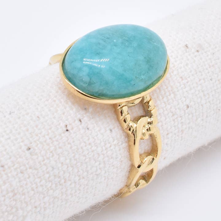 Verstellbarer Goldfarbener Edelstahlring mit Naturstein BG310055 für den Großhandel von Kapyco