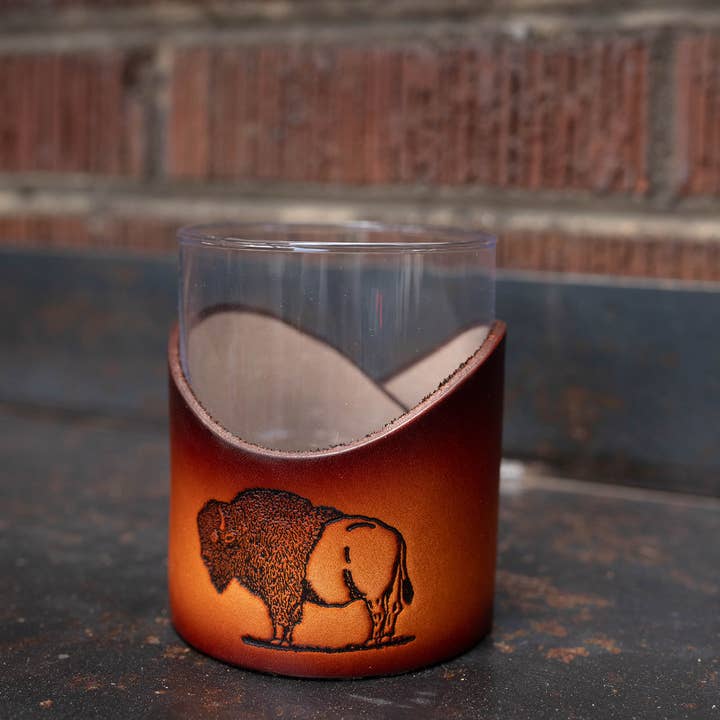 Lindy Leather - Wholesale Cocktail/Liquor Glass - Leather Rocks Glass - Light Stain Handmade Barware