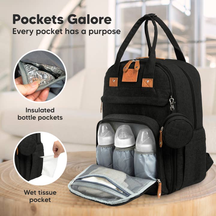 Trendy Black KeaBabies Rove Diaper Backpack for wholesale on Faire