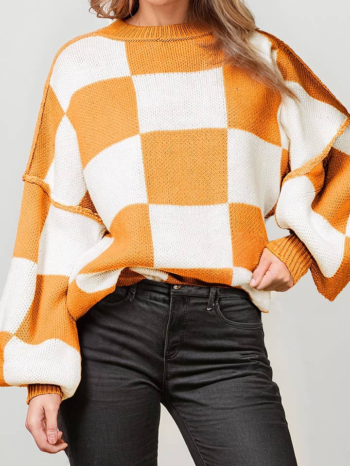 Checkered Back to school Long Sleeve Sweater-7 colors(S-2XL) for wholesale by 66DISCO