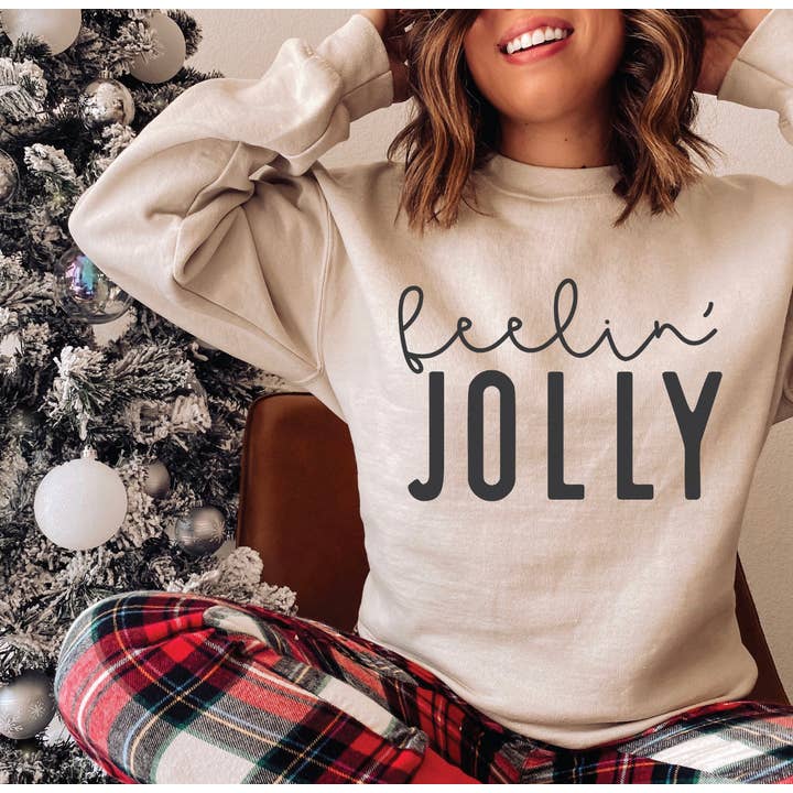 Feelin' Jolly on wit sweatshirt voor wholesale door Cypress Slough Outfitters