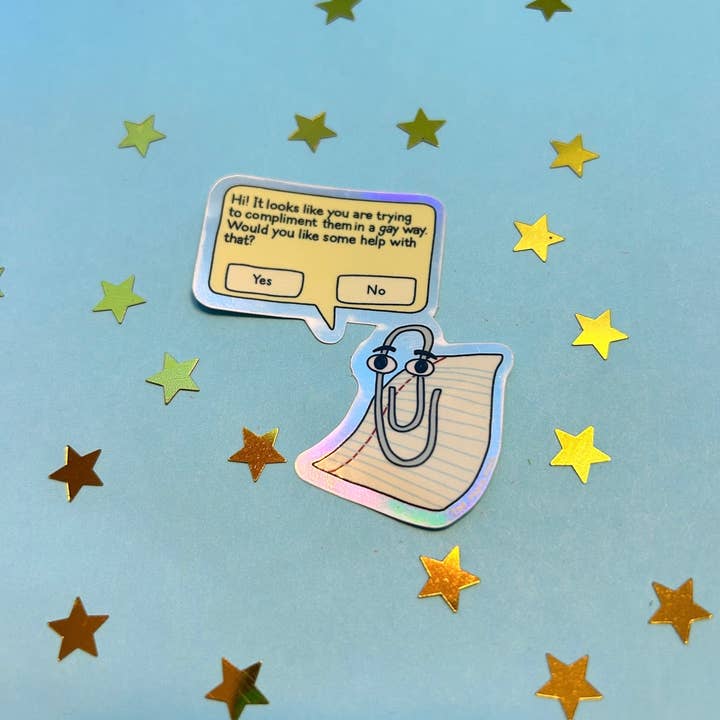 The Peach Fuzz - Wholesale Sticker - Gay Clippy Holographic Sticker2