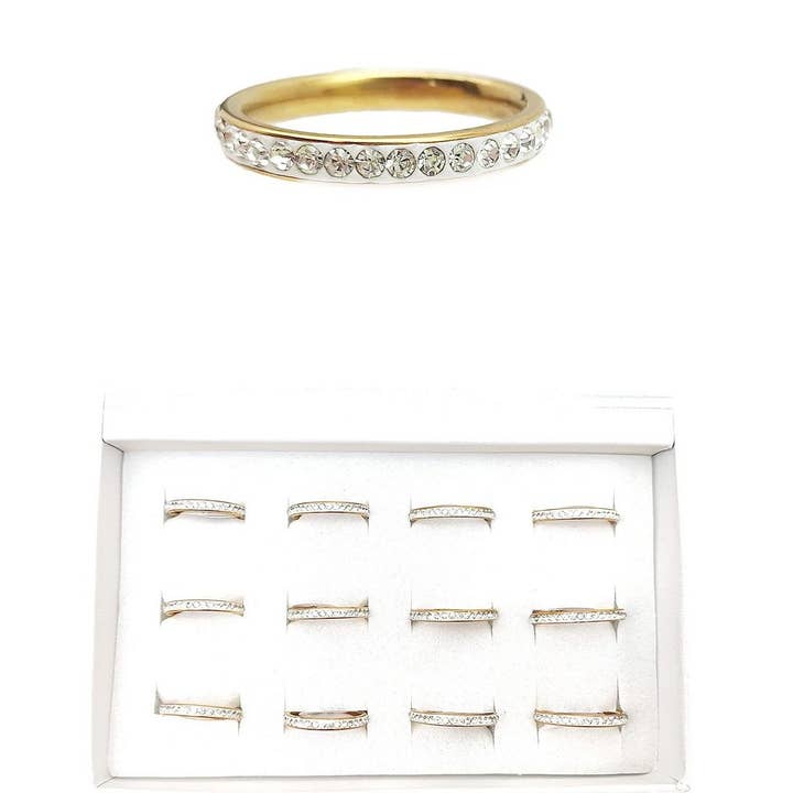 Diacly - Wholesale Band/Stacked Ring - Single Row Stone Stackable Stainless Steel RIngs Gold