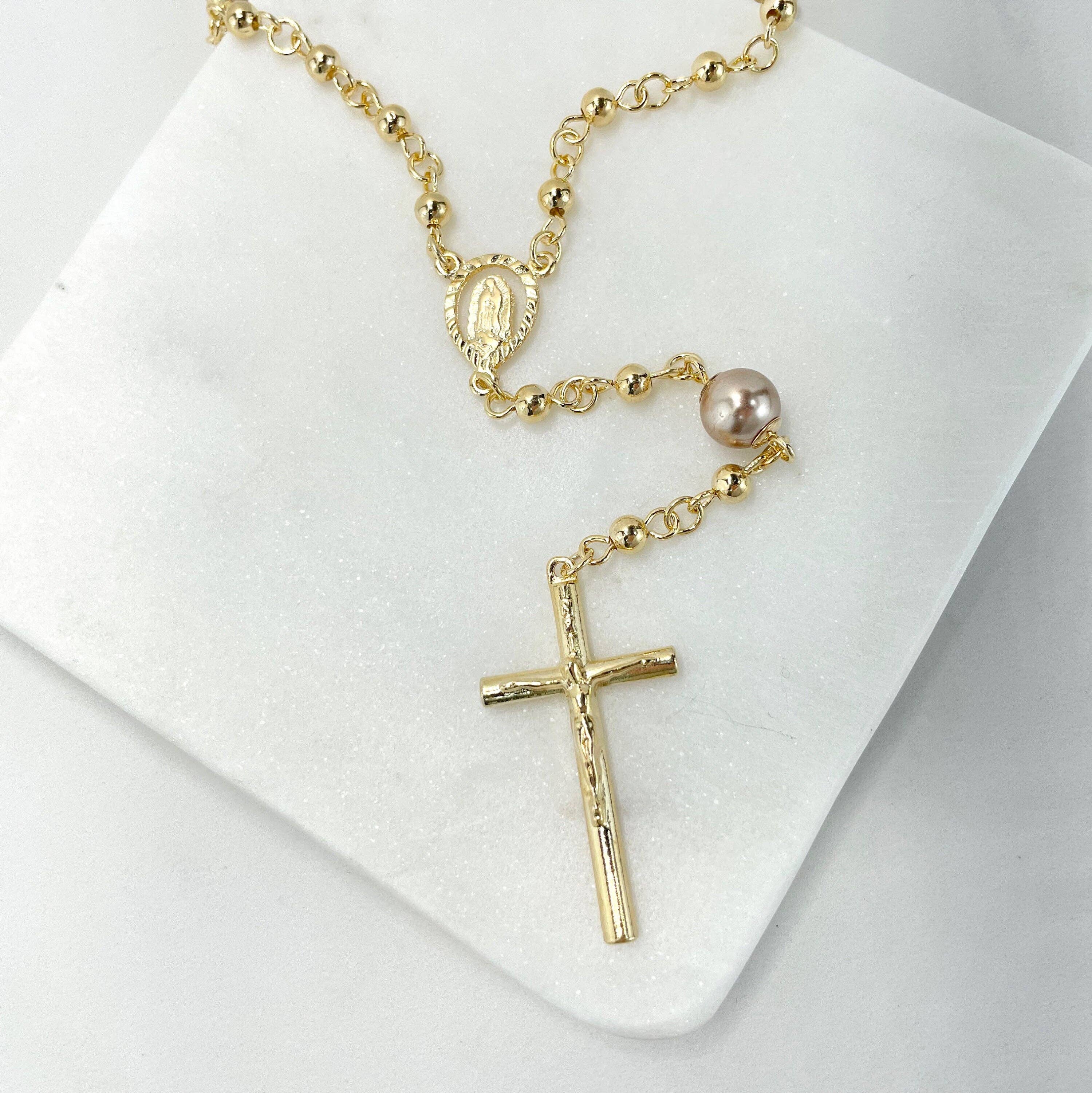 DIJU Jewelry - Vendita all'ingrosso  - Forniture per la creazione di gioielli all'ingrosso: Collana Rosario in Oro 18k Riempito Bicolore con Vergine di Guadalupe, Nostra Signora di Guadalupe.1