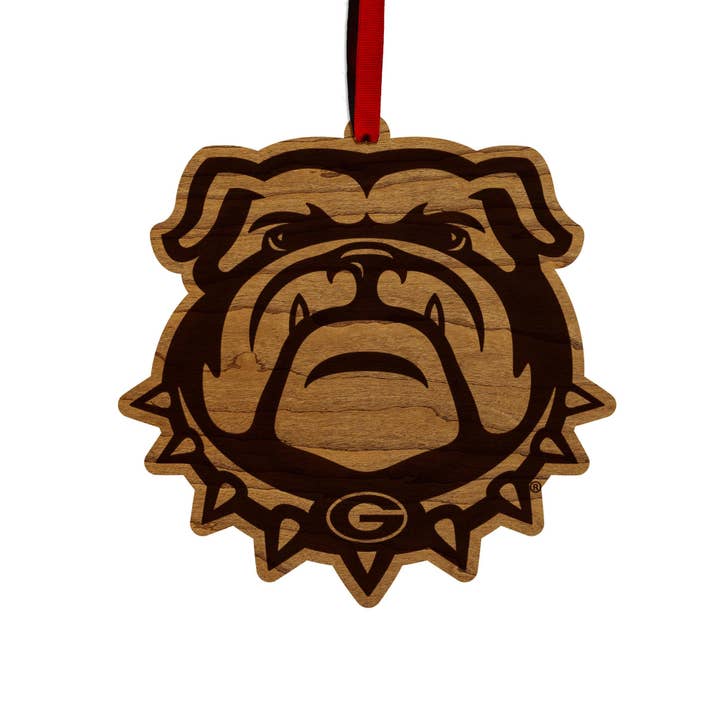 University of Georgia Bulldog Ornament - Crafted from Cherry or Maple Wood - Georgia Bulldogs for wholesale by LazerEdge