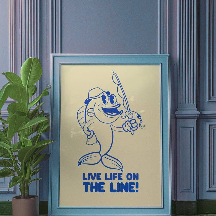 Hound & Fox Print Co – wholesale Art print – Retro Fishing Cartoon Art Print: Funny Angler Illustration3