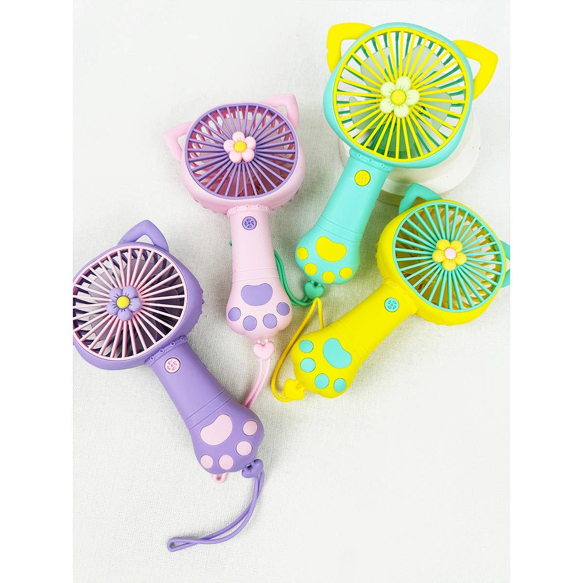 MIX COLOR Cute Paw Portable Hand Fan with strap for wholesale on Faire7
