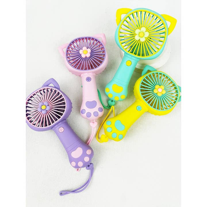 MIX COLOR Cute Paw Portable Hand Fan with strap for wholesale on Faire7