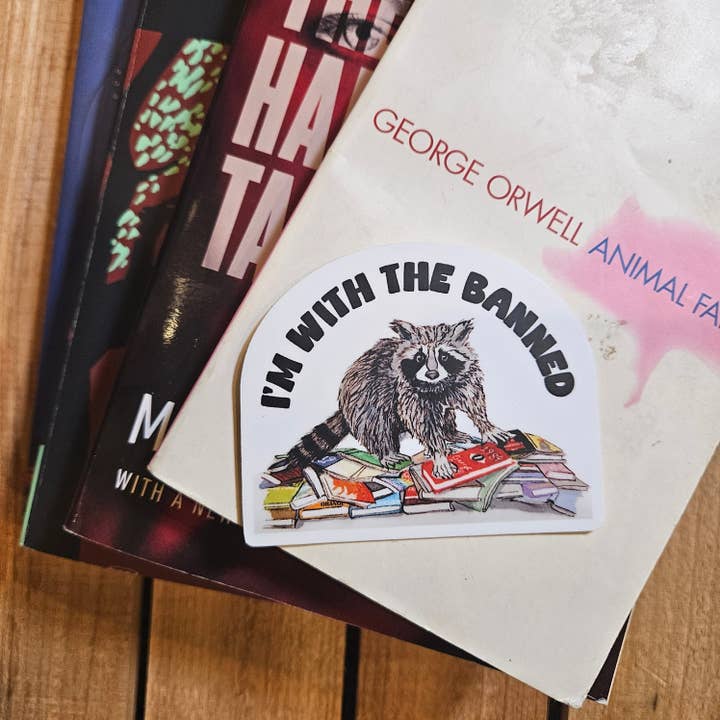 Raccoon Banned Books Sticker for wholesale by Critterwit and Company