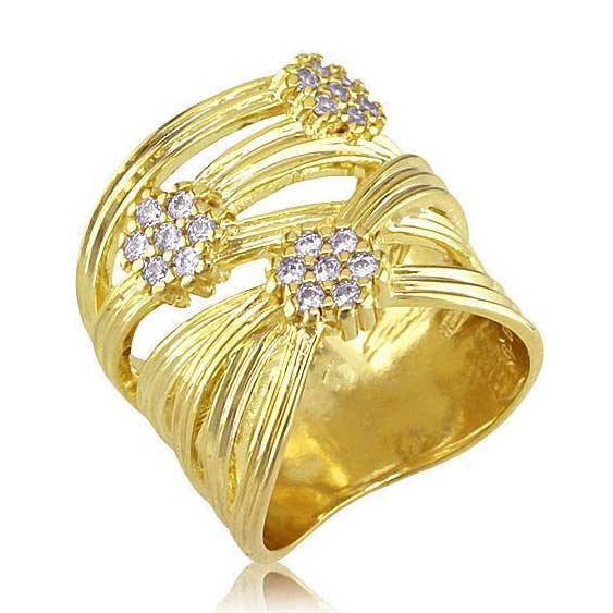 Anello CZ rifinito in oro giallo 18 carati, gioiello da donna 13345 per la vendita all'ingrosso da parte di Gio Fantato