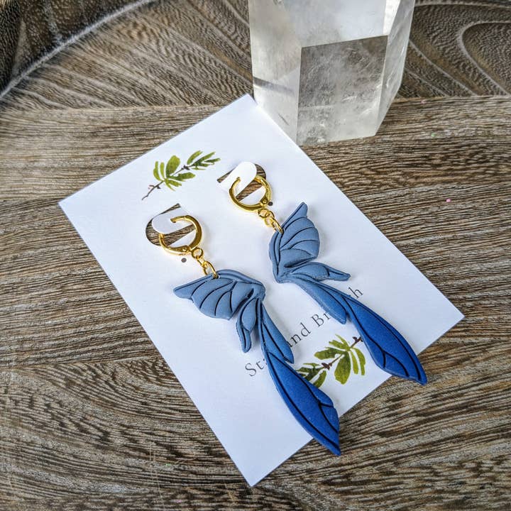 Stag and Branch - Wholesale Dangle Earrings - Fairy Wing Polymer Clay Huggie Hoops | Nymph Colorway1