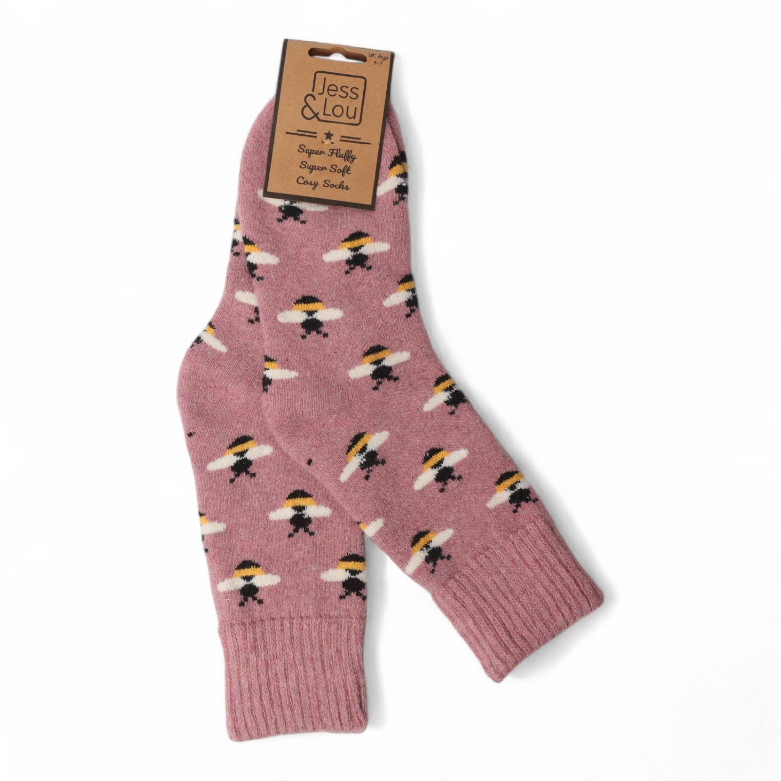 Jess & Lou - Wholesale Socks - Women's - Beautiful Bumble Bees Super Cosy Cuff & Rib Socks1