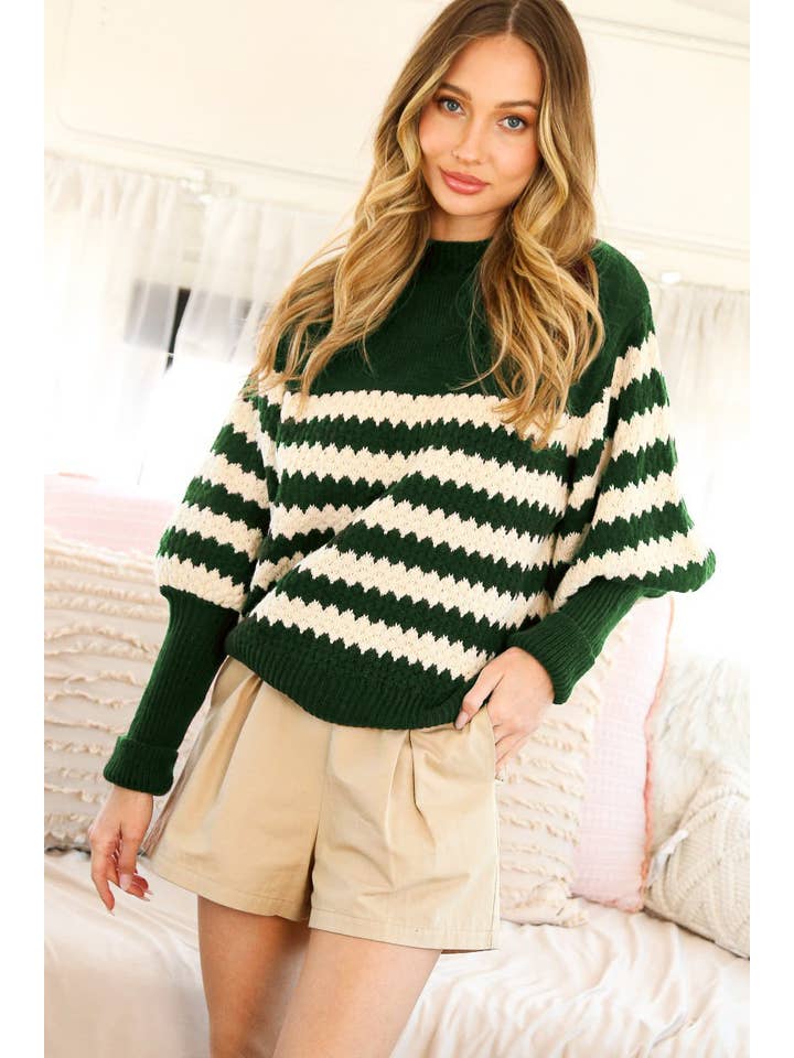 Vine & Love - Wholesale Knit Sweater - Women's - Ribbed Mock Neck Textured Striped Knitted Sweater VT703326