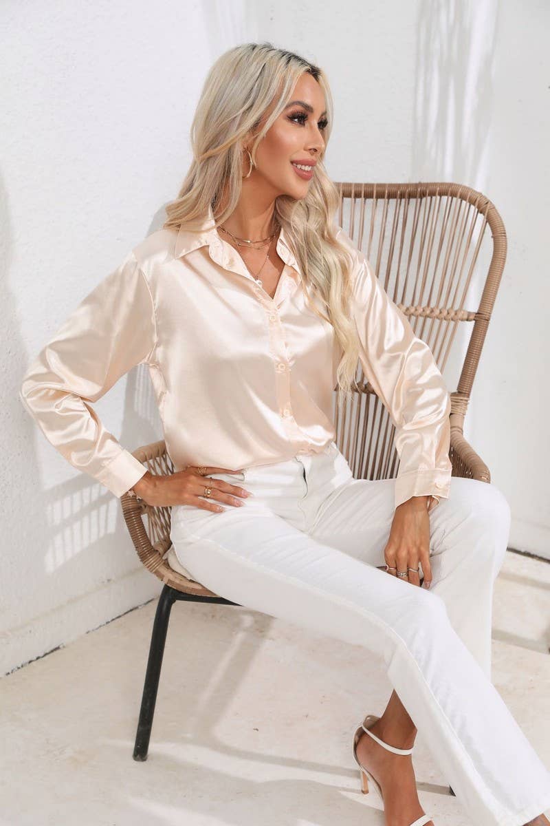 NINEXIS - Wholesale Button Down Shirt - Women's - CWTBLL0690_Button Down Silky Satin Long Sleeve Top43