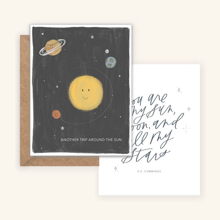 Trip Around the Sun Eco-Friendly Card + E.E. Cummings Quote for wholesale by Golden Beam Co.