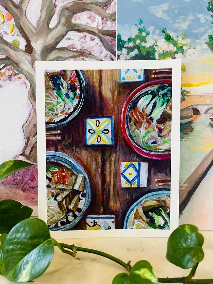 Colorful dinner table and place settings fine art print for wholesale by Savell Studio