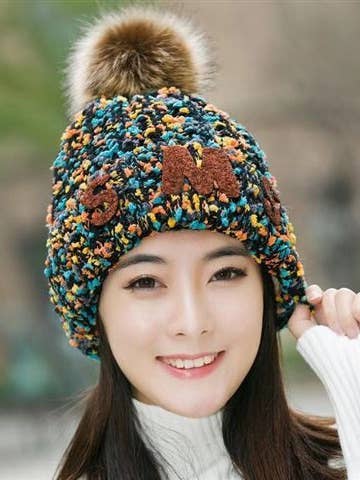 Wool Ball Mixed-color Knitted Hat for wholesale by Ole