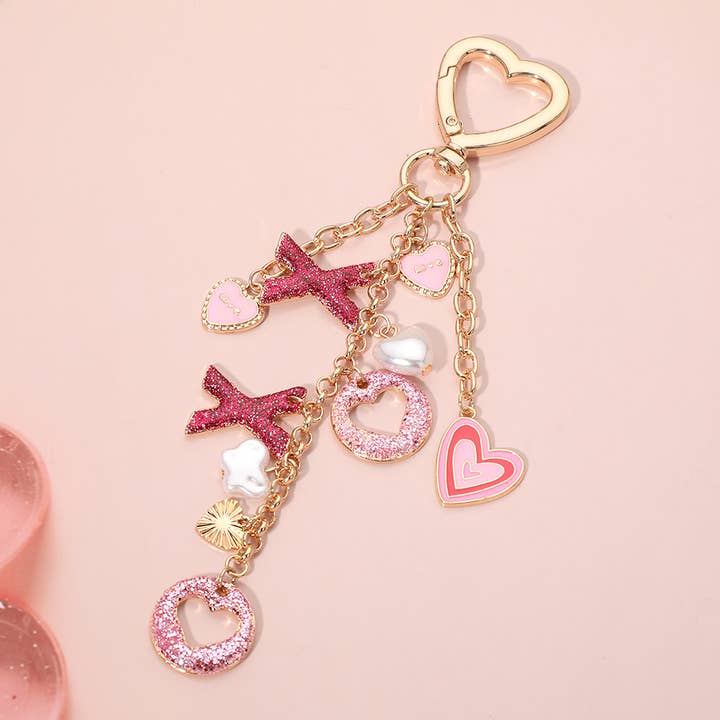 Glitter Heart Bow Pearl Butterfly Charm Embellished Keychain Bag Charm for wholesale by Sensibling Corp.