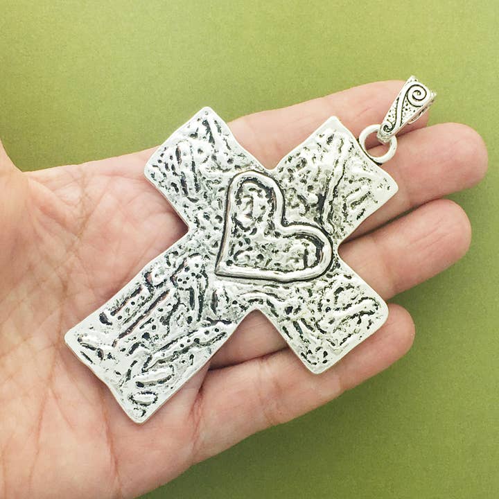 Treasure Island Jewelry - Wholesale Individual Charm/Pendant - Hammered Cross Charm Pendant in Silver by TIJC