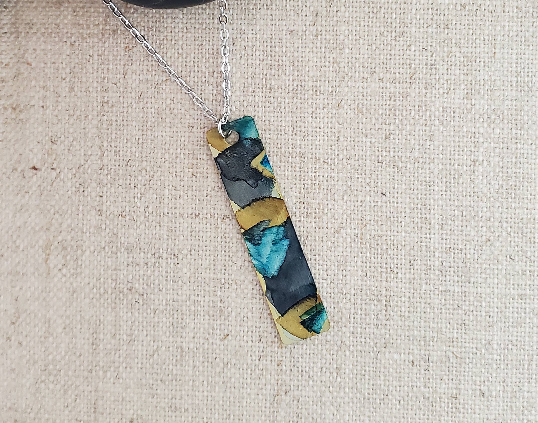 Covaly Artisan Jewelry - Wholesale Pendant/Charm Necklace - Alcohol Ink  Stainless Steel Thin Rectangle Necklace3