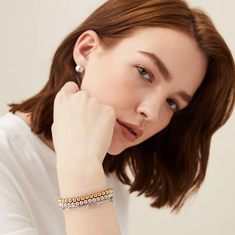 HoopLa - Wholesale Beaded Bracelet - Beads-Stacking Stretch Bracelets Steel Gold 14K  Waterproof18