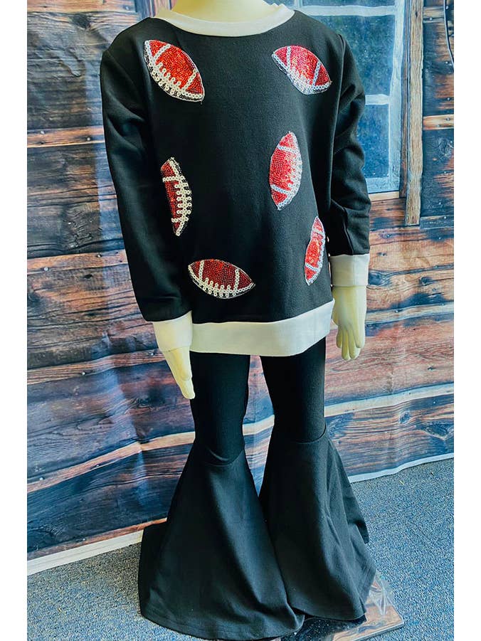 luluclothes - Wholesale Top & Pant Set - Kids - Brown sequin football top black pant girls sets XCH0024-6H 4