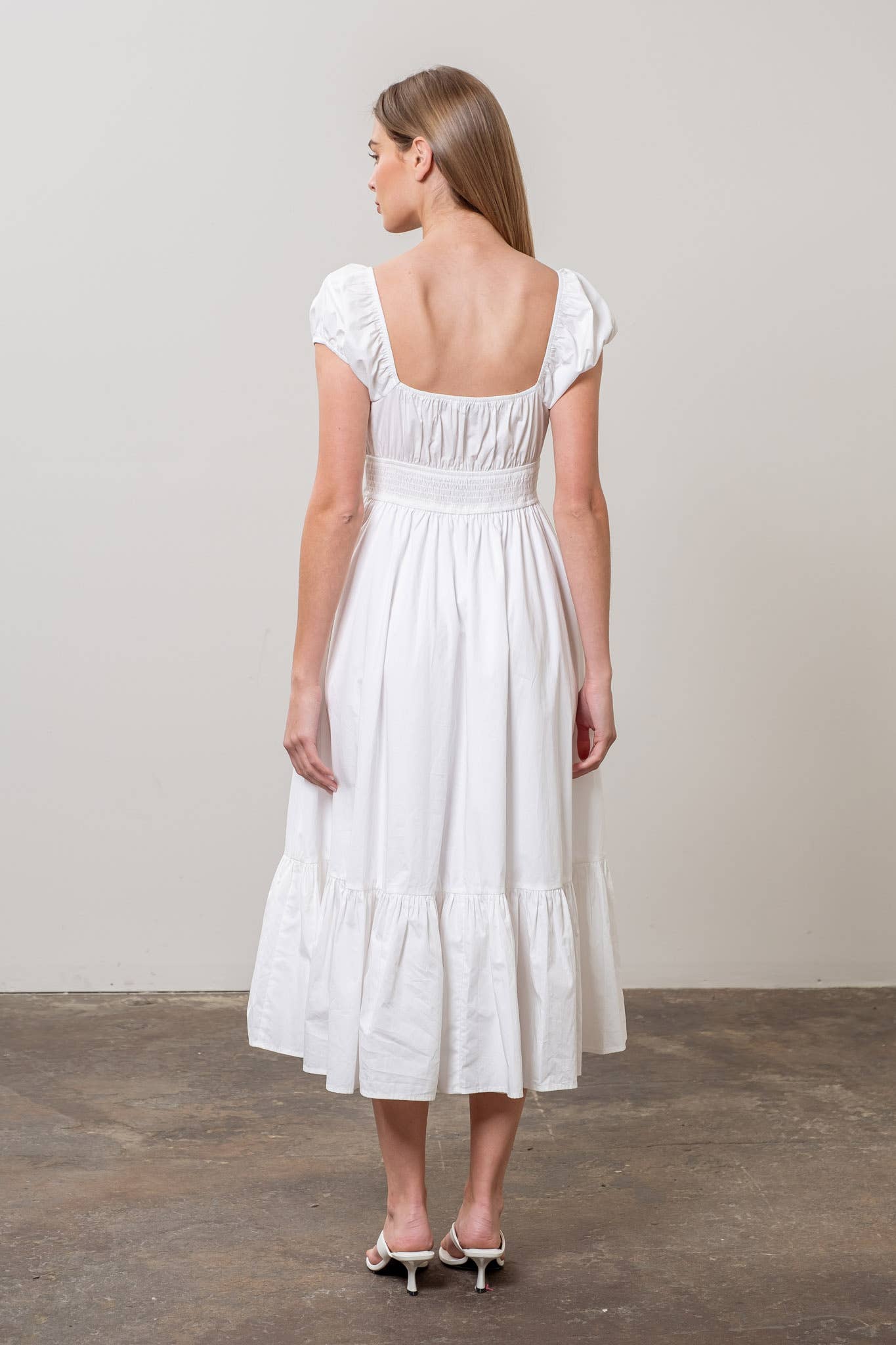 Moon River - Wholesale Dress - Women's - SQUARE NECK BUTTON DETAIL MIDI DRESS1