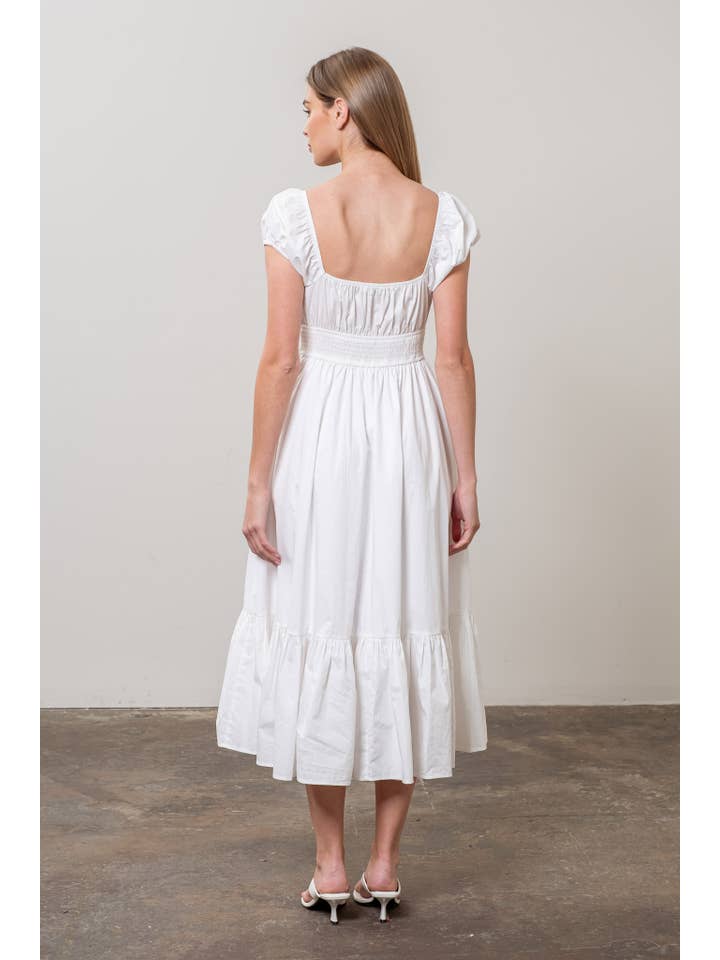 Moon River - Wholesale Dress - Women's - SQUARE NECK BUTTON DETAIL MIDI DRESS1