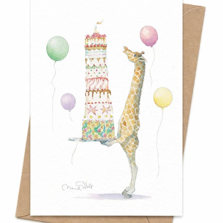 Födelsedagsgiraff med tårta gratulationskort för wholesale av Animo Alphabets