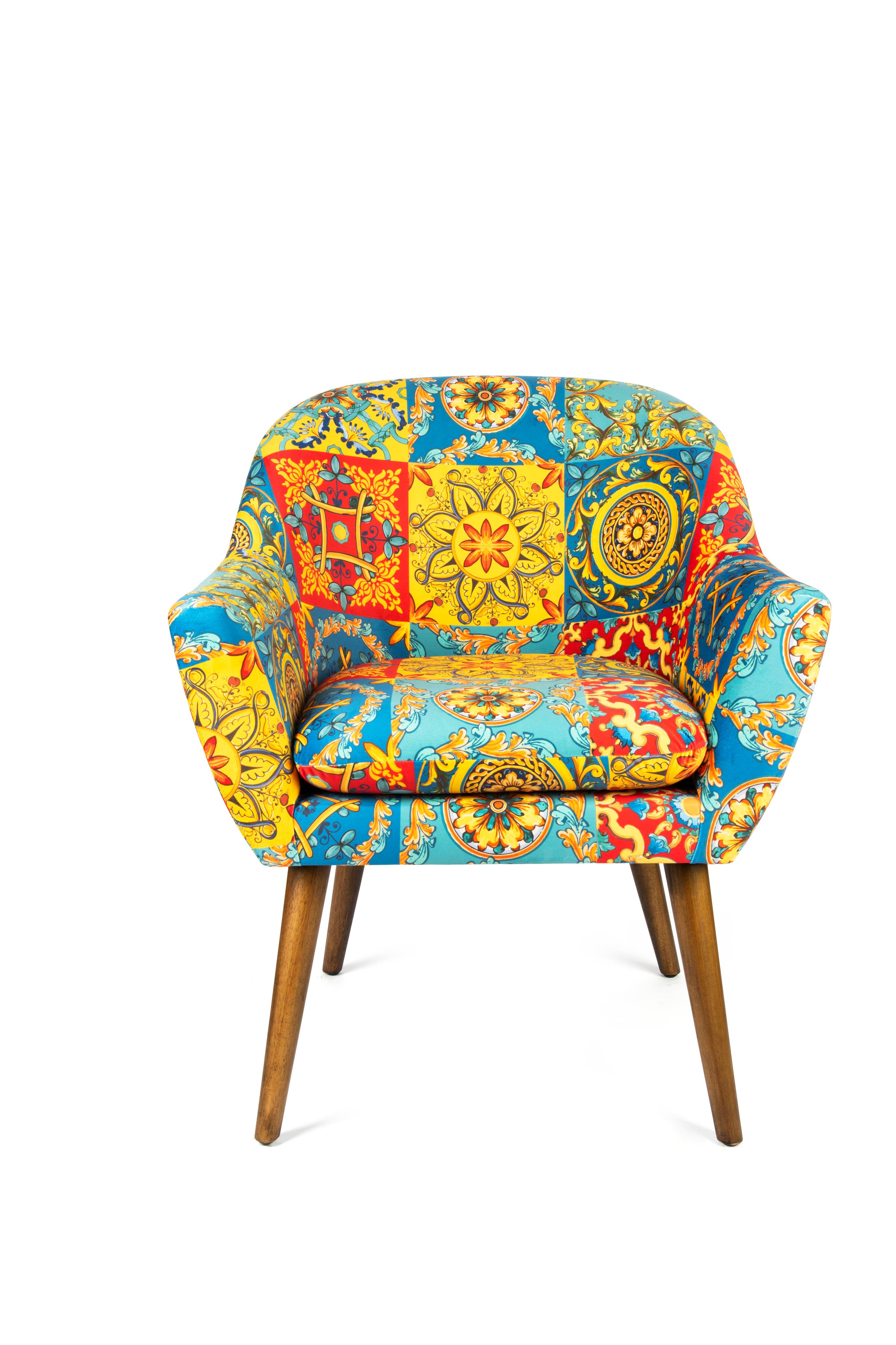 Bergamaschi & Vimercati S.p.a. - Wholesale Chair - Trinacria armchair in velvet-effect polyester and plywood – 70x65x83 cm0