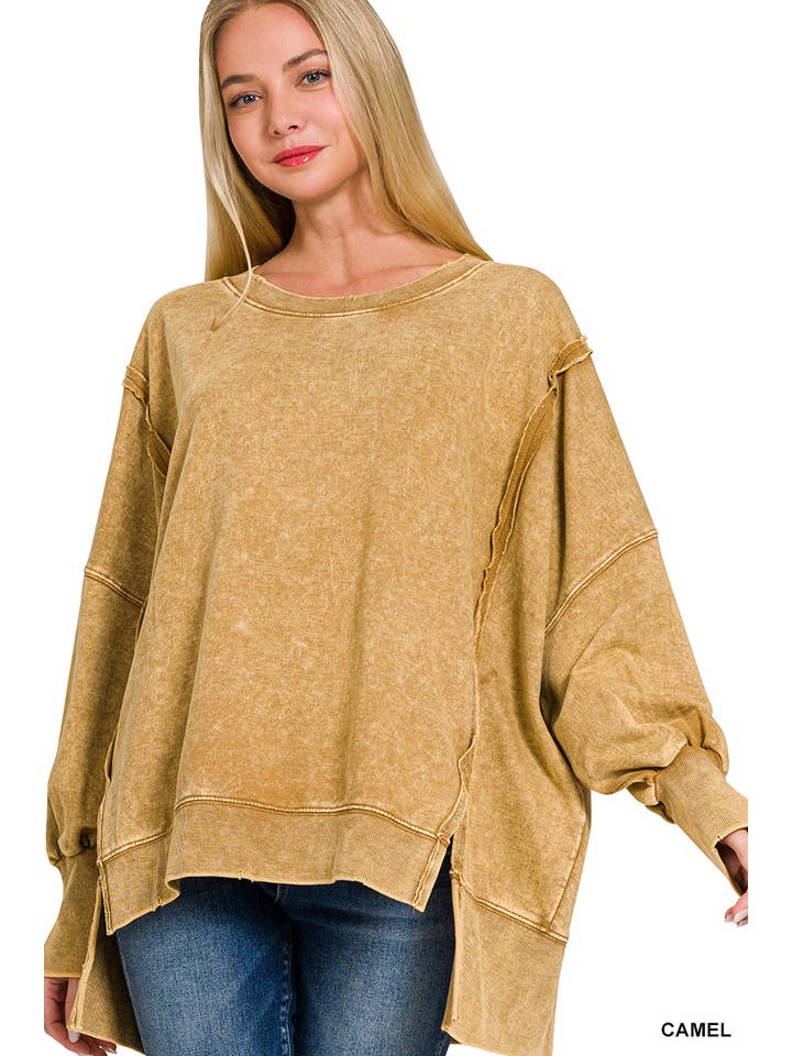 42POPS - Wholesale Sweatshirt - Women's - Split Cuff Washed Oversized Sweatshirt37