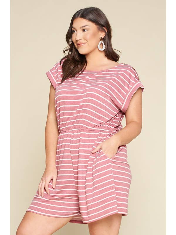 Mauve ETK-8390-PL Plus Size Striped Romper for wholesale on Faire