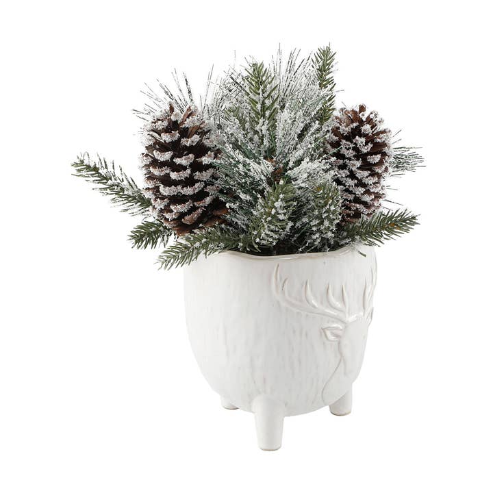 Reindeer Winter Pine Arrangement in Ceramic Footed Pot for wholesale by Flora Bunda Inc