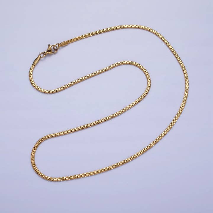 Aim Eternal - Wholesale Link & Chain Necklace - Stainless Steel Box Boston Chain Necklace 2mm Thick Gold Box Chain 17.7 inches, 19.6 inches for Jewelry Making | WA-1700 WA-1705 Clearance Pricing