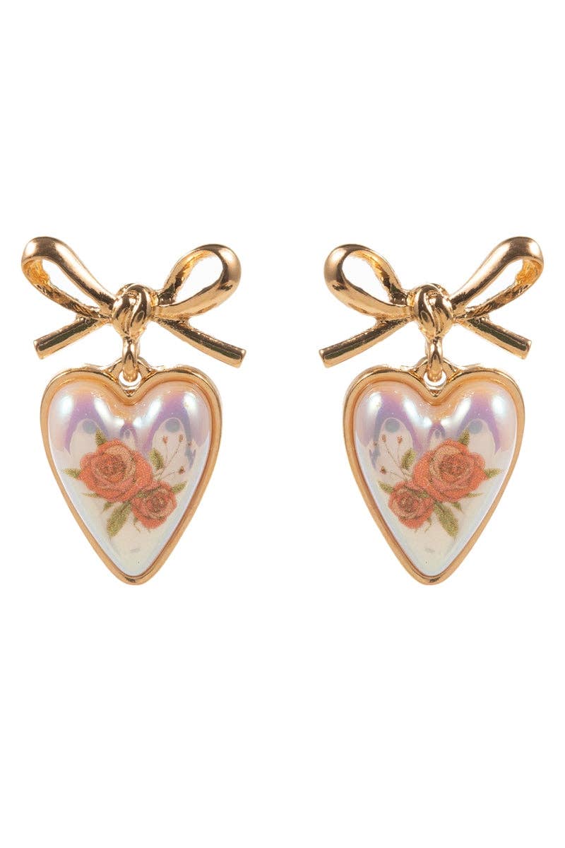 Designature New York - Wholesale Dangle Earrings - Valentines Heart Pearl Flower Print Post Earrings4
