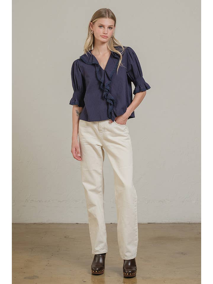 RAISONNEL - Wholesale Blouse - Women's - Ruffle Trim Lace Detail Blouse - RT11796