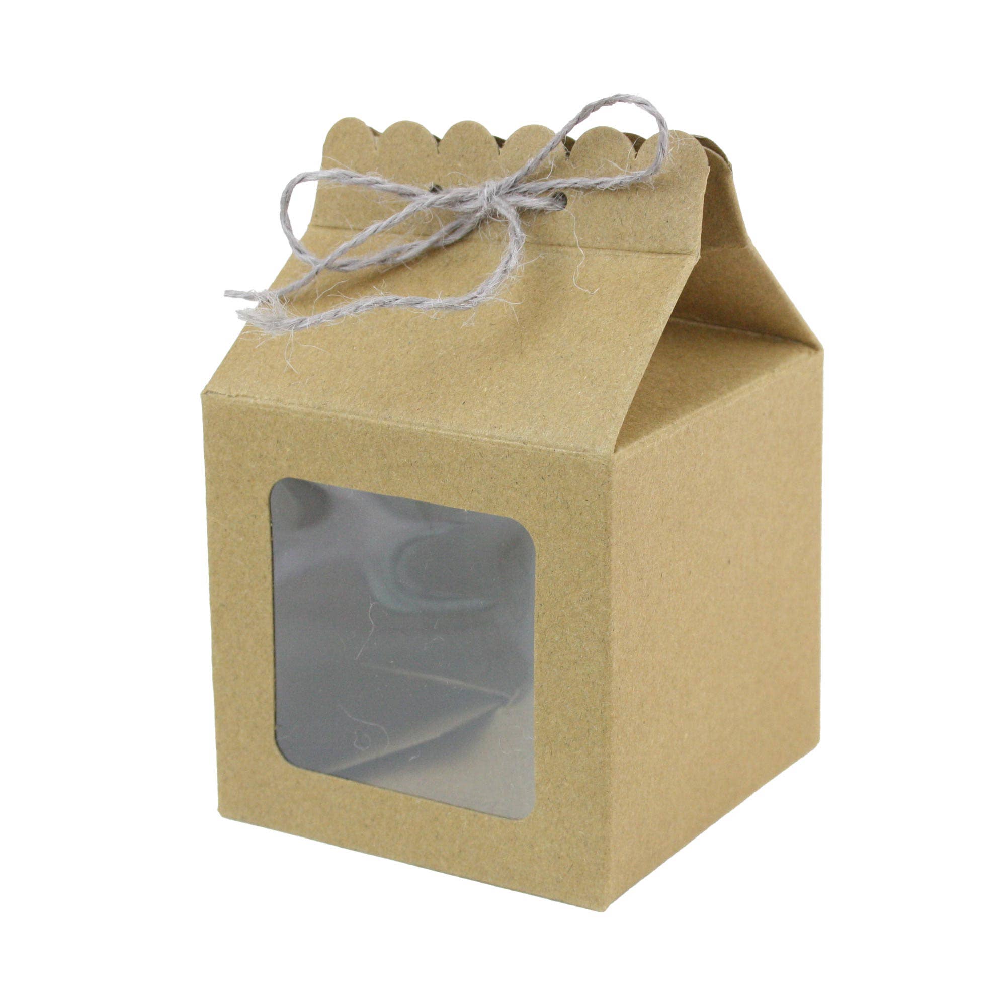 Emartbuy - Wholesale Gift Box - Kraft Gift Box with Clear Window and Twine Closure Pack of 32