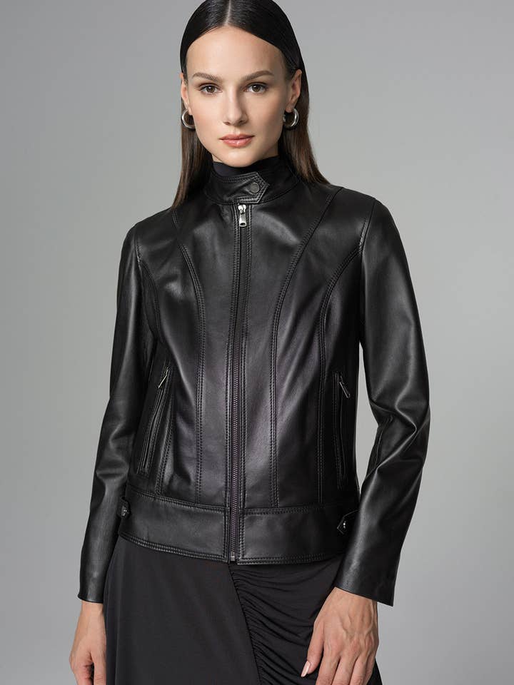 Zwarte jas van echt leer voor wholesale door Buy Me Fur