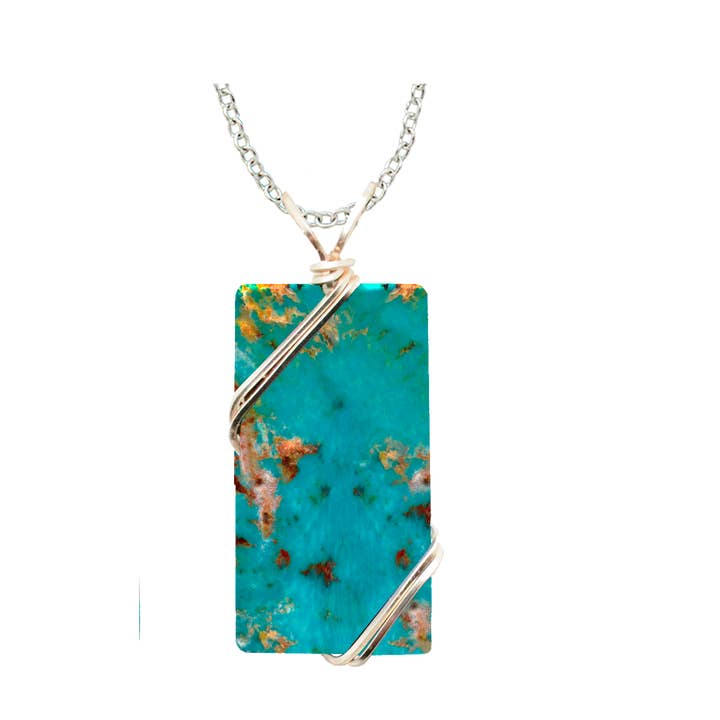 Turquoise Stone Necklace, 1.5" pendant with silver-plated wiring for wholesale by d'ears inc.