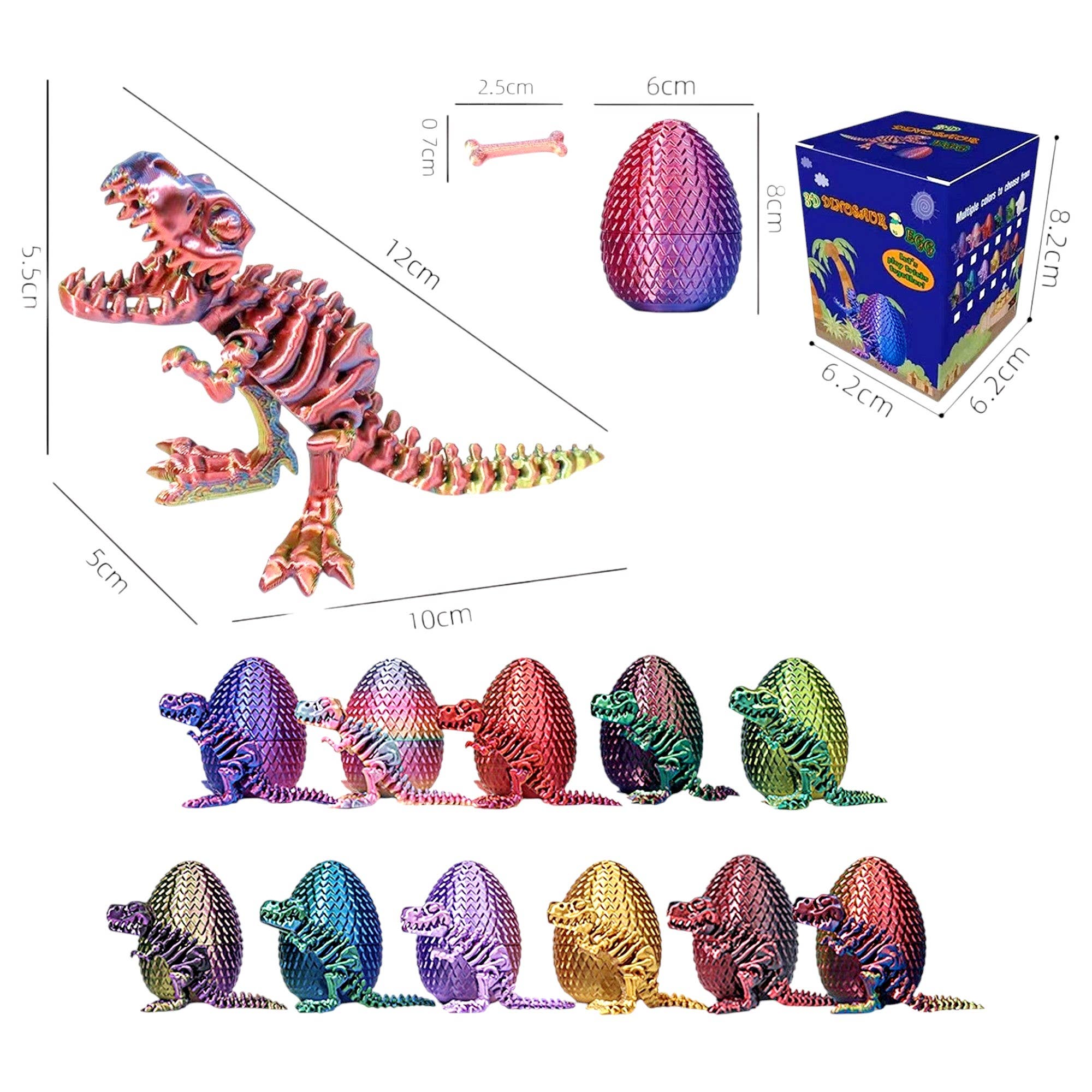 Diacly - Vente Fidget/jouet anti-stress – enfant - 12pk Œuf de Dino Mystère Imprimé en 3D1
