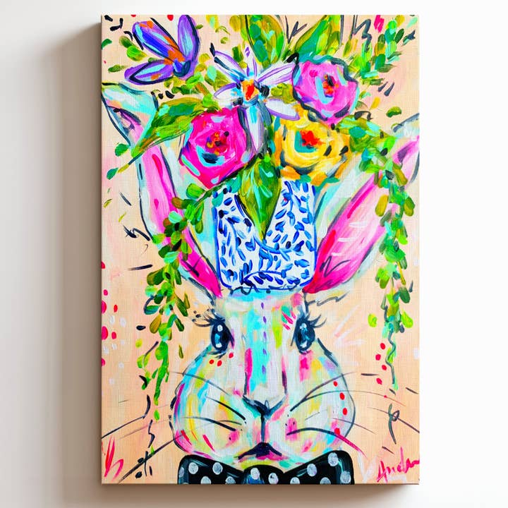 Theodore Bunny Canvas Print - Floral Rabbit Art Painting for wholesale by Audra Style