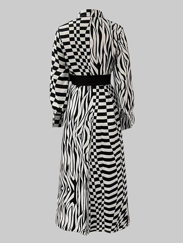 NERO BIANCO Abito lungo a quadri con bottoni e cintura annodata in vendita all'ingrosso su Faire4