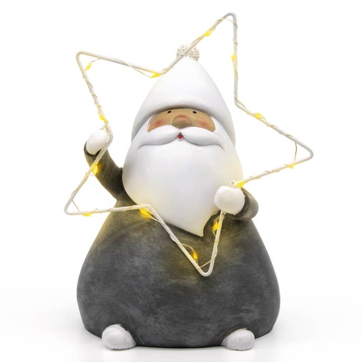 Babbo Natale con stella LED in mano grande bianco/grigio per la vendita all'ingrosso da parte di Mea-Living