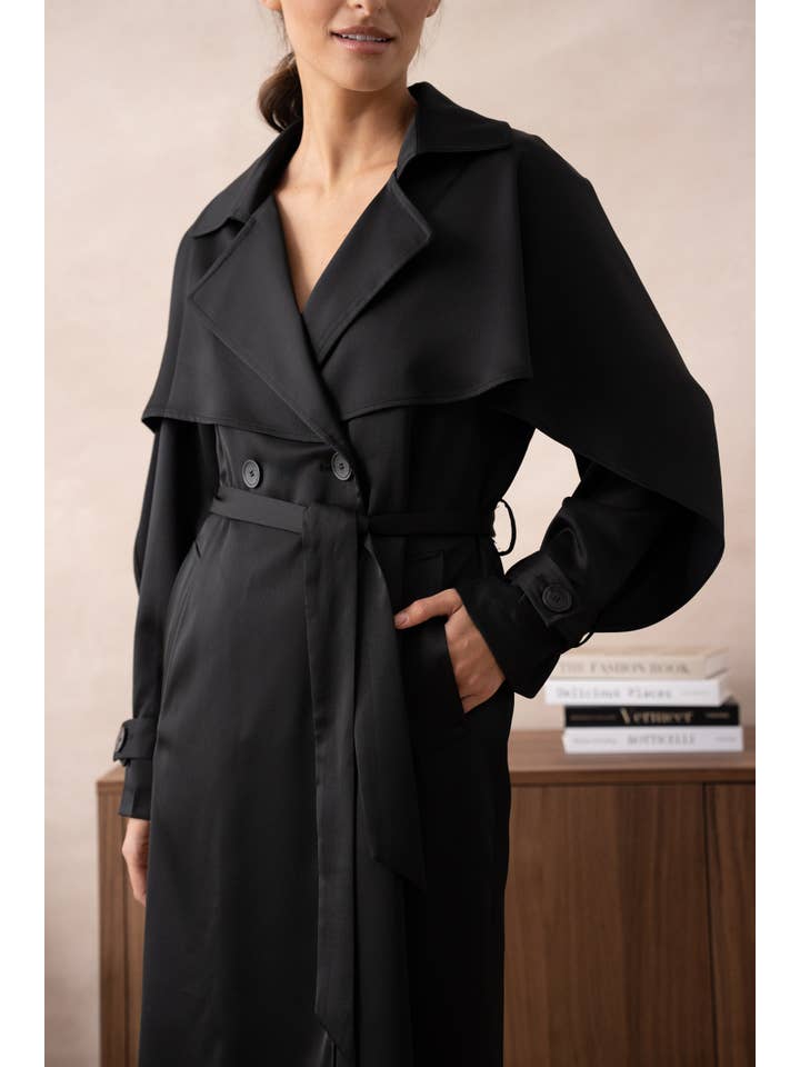 Attentif Paris - Venta al por mayor Gabardina - Mujer - Gabardina larga de satén con cinturón7