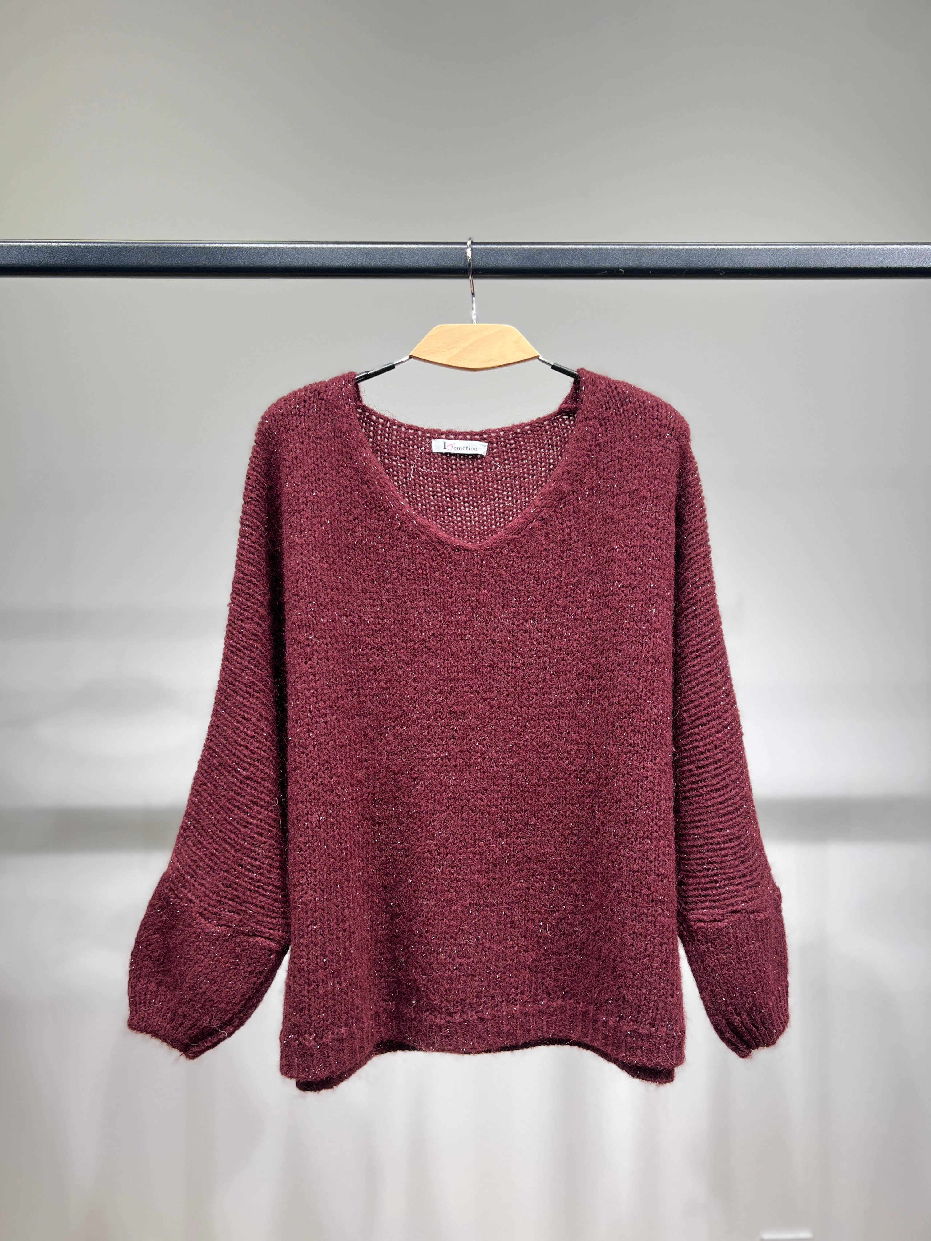 L'Emotion – Pulôver - Mulher por atacado – Suéter de malha larga com manga longa em lurex 60% mohair/lã virgem7