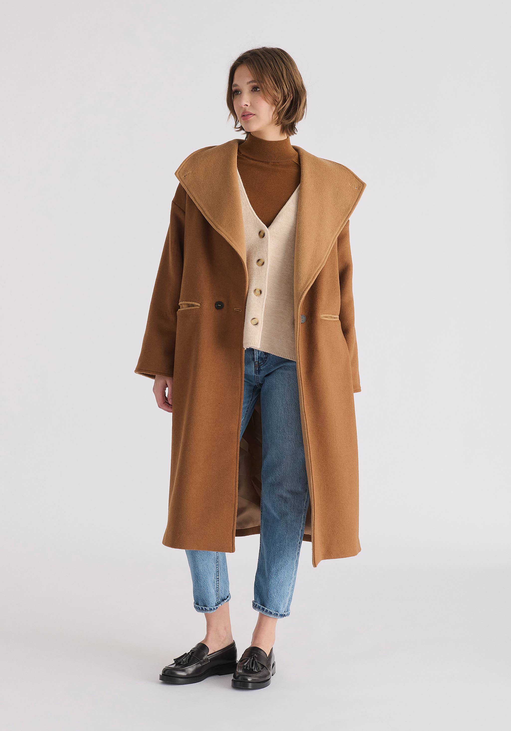Paisie - Wholesale Coat - Women's - Two-Tone Double Breasted Wool Blend Coat5