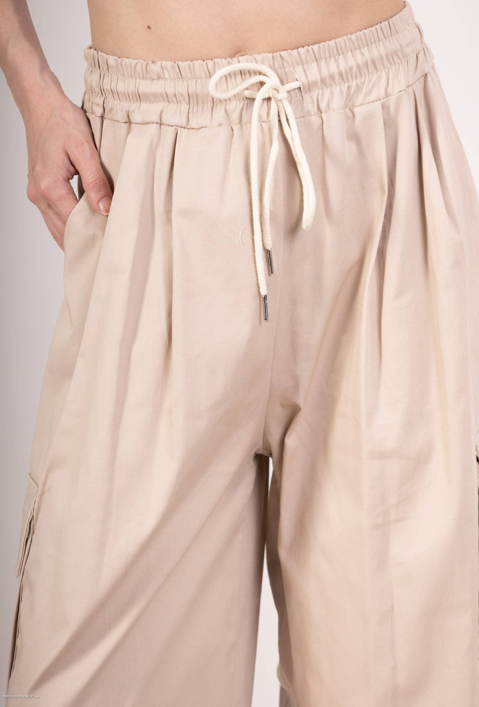L'Emotion - Wholesale Pants - Women's - Wide Cargo Pants with Elastic Waist Drawstring4