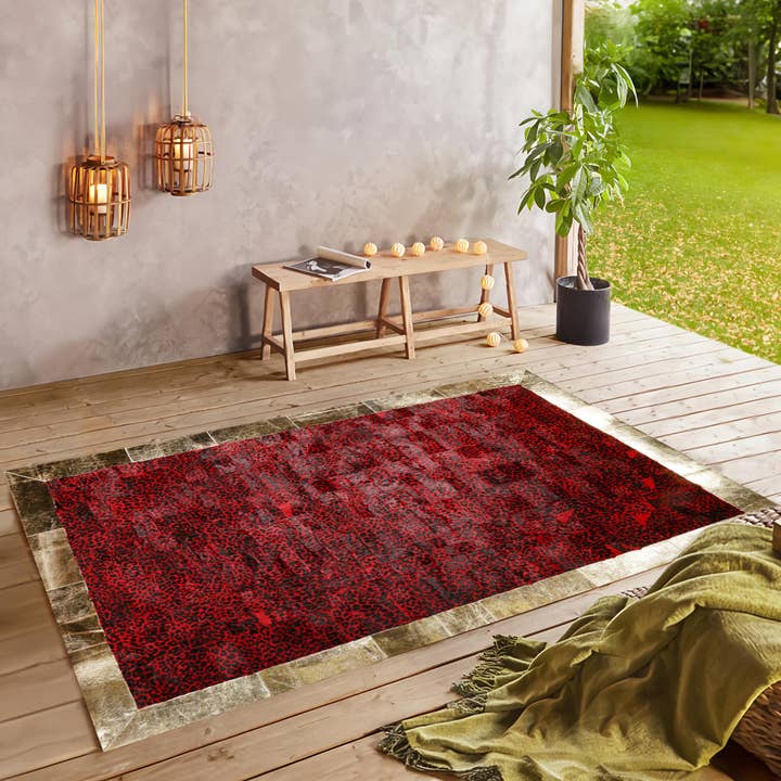 Roter Leopardenmuster-Kalbsfell-Teppich, Moderner Wohnzimmerbereich-Teppich für den Großhandel von Karelias And Sons