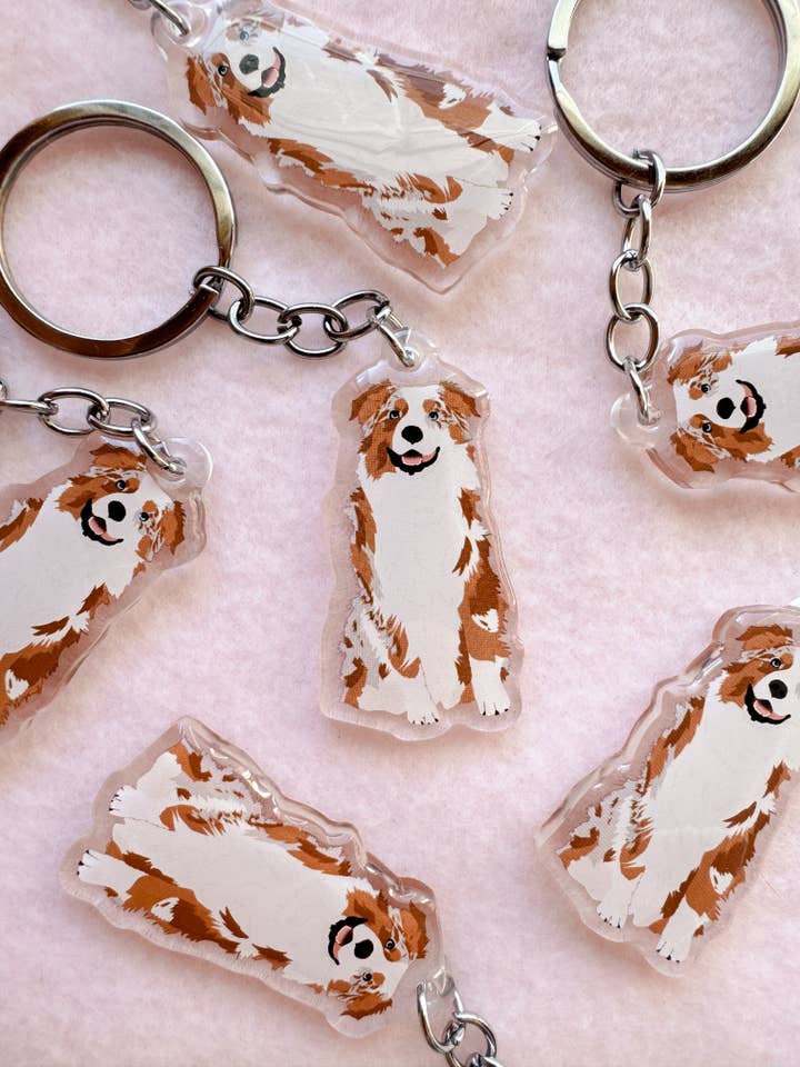 Australian Shepherd (red merle) Keychain for wholesale by Our Cheery Corner