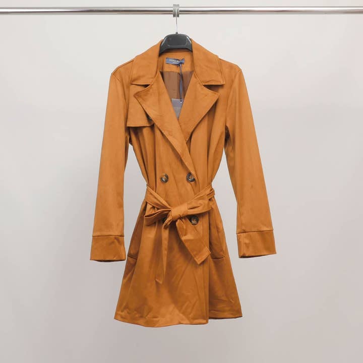 Double-breasted belted trench TDM37322 for wholesale by Cecile Wang